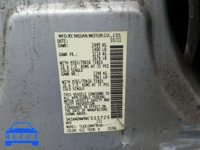 2011 NISSAN XTERRA OFF 5N1AN0NW9BC515725 зображення 9