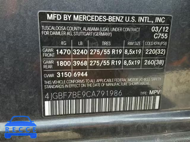 2012 MERCEDES-BENZ GL 450 4MA 4JGBF7BE9CA791986 image 9