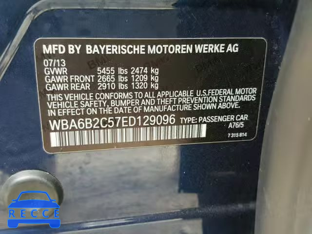 2014 BMW 650 I WBA6B2C57ED129096 зображення 9