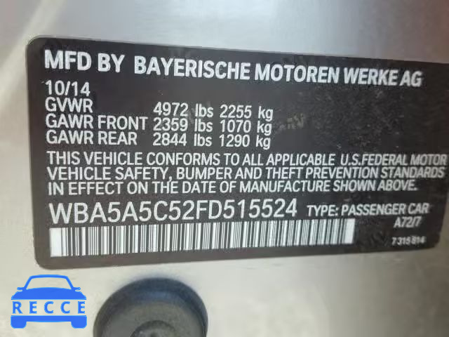 2015 BMW 528 I WBA5A5C52FD515524 image 9