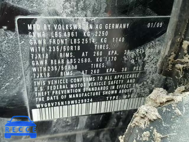 2009 VOLKSWAGEN TIGUAN SE WVGBV75N19W529924 image 9