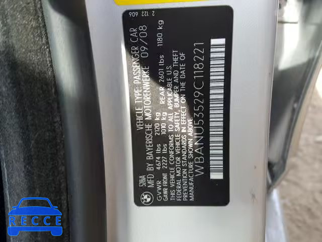 2009 BMW 528 I WBANU53529C118221 image 9