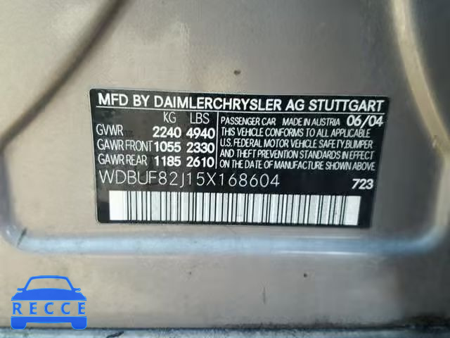 2005 MERCEDES-BENZ E 320 4MAT WDBUF82J15X168604 image 9