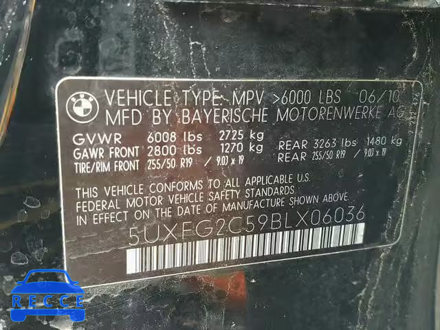 2011 BMW X6 XDRIVE3 5UXFG2C59BLX06036 image 9