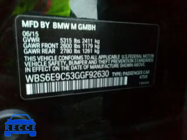 2016 BMW M6 GRAN CO WBS6E9C53GGF92630 image 9