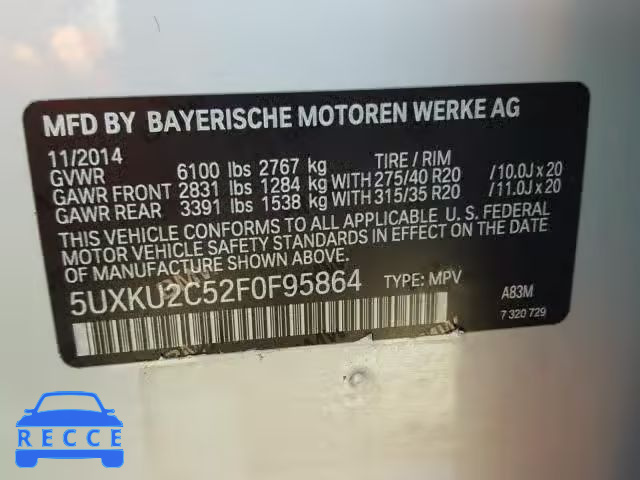 2015 BMW X6 XDRIVE3 5UXKU2C52F0F95864 image 9