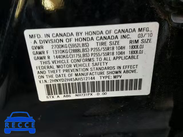 2010 ACURA MDX TECHNO 2HNYD2H45AH512144 Bild 9