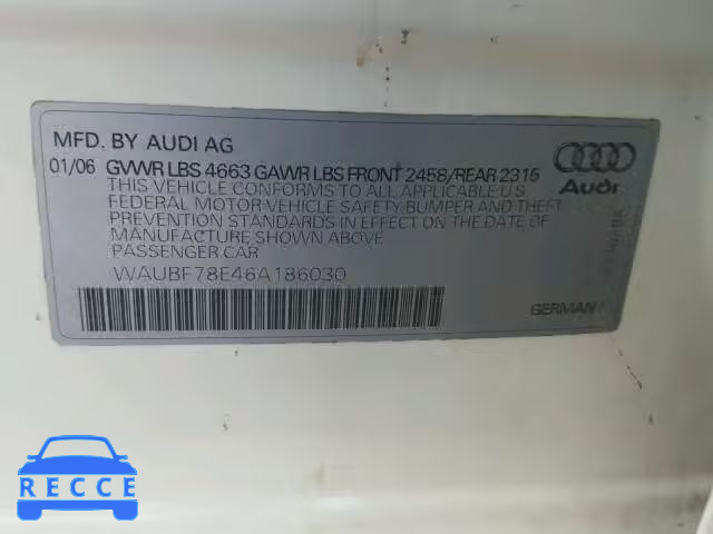 2006 AUDI A4 S-LINE WAUBF78E46A186030 зображення 9