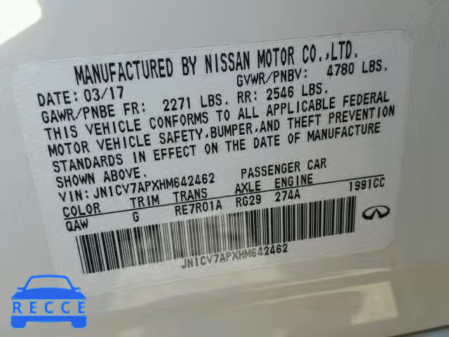 2017 INFINITI Q50 BASE JN1CV7APXHM642462 image 9