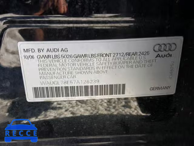 2007 AUDI NEW S4 QUA WAUGL78E57A126239 зображення 9