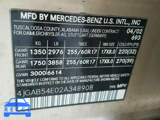 2002 MERCEDES-BENZ ML 320 4JGAB54E02A348908 image 9