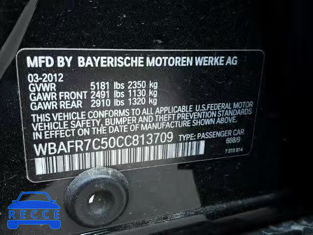 2012 BMW 535 I WBAFR7C50CC813709 зображення 9