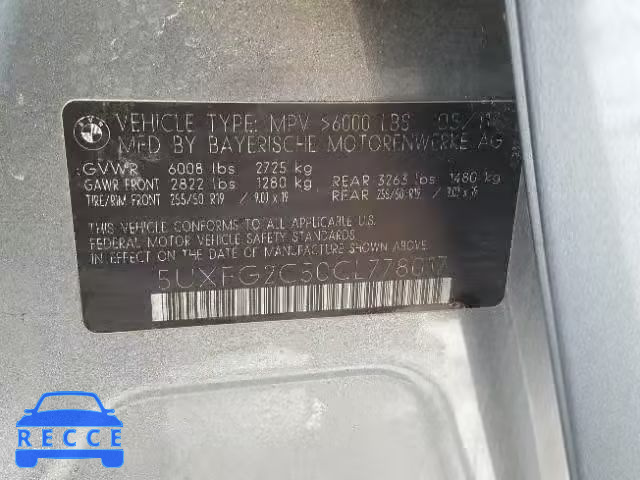 2012 BMW X6 XDRIVE3 5UXFG2C50CL778017 image 9