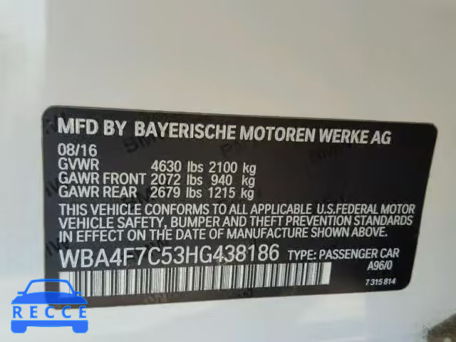 2017 BMW 430I GRAN WBA4F7C53HG438186 Bild 9