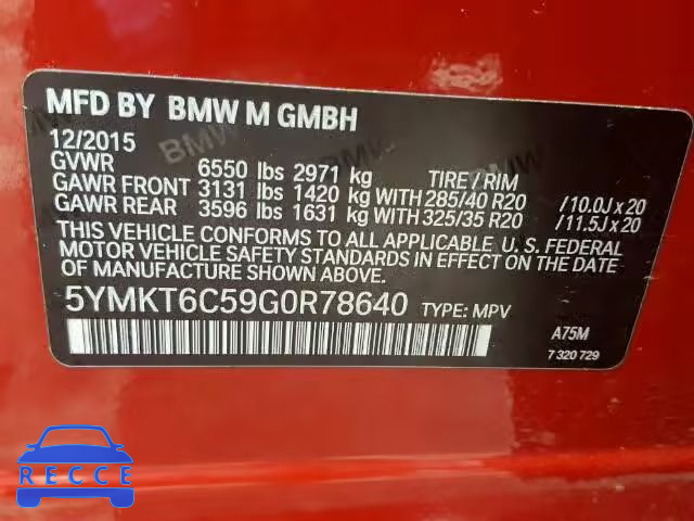 2016 BMW X5 M 5YMKT6C59G0R78640 image 9