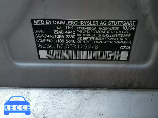 2005 MERCEDES-BENZ E 320 4MAT WDBUF82J05X175978 image 9