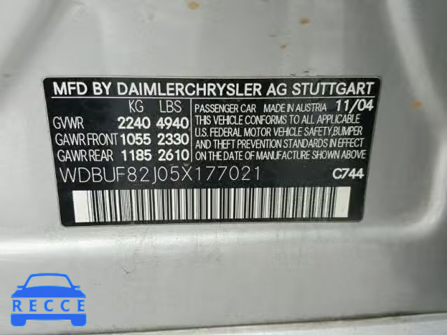 2005 MERCEDES-BENZ E 320 4MAT WDBUF82J05X177021 image 9