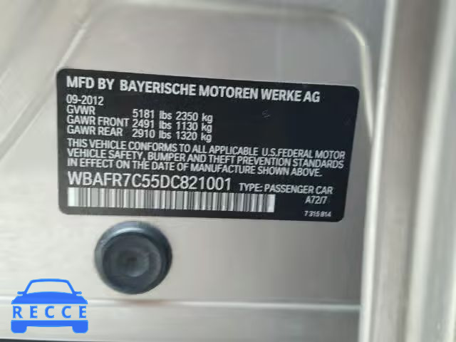 2013 BMW 535 I WBAFR7C55DC821001 зображення 9