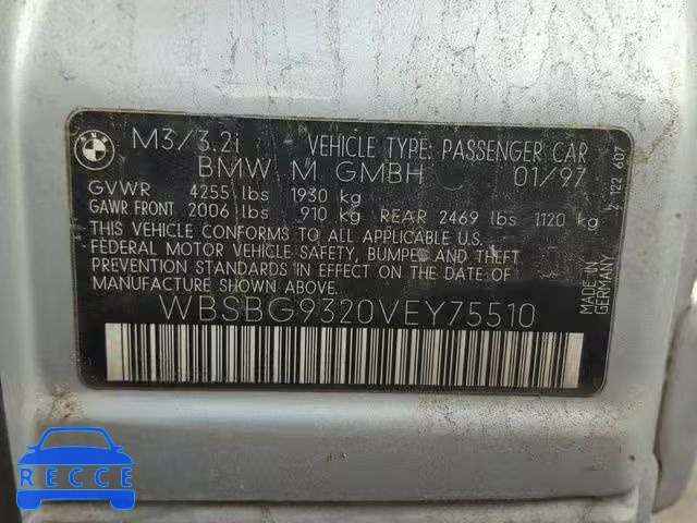 1997 BMW M3 WBSBG9320VEY75510 image 9