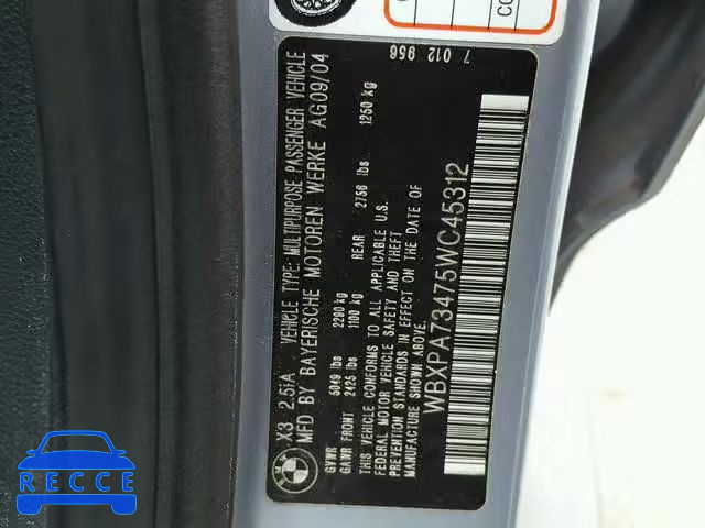 2005 BMW X3 2.5I WBXPA73475WC45312 image 9