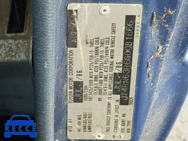 1986 TOYOTA PICKUP RN6 JT4RN63R6G0081666 image 9