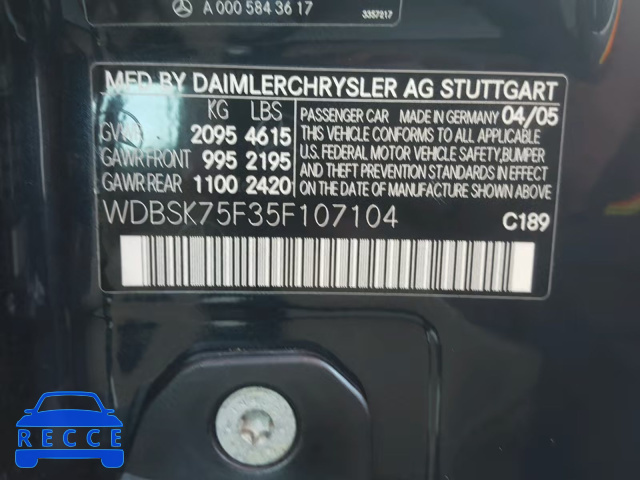 2005 MERCEDES-BENZ SL 500 WDBSK75F35F107104 image 9