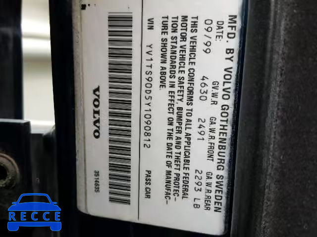2000 VOLVO S80 T6 TUR YV1TS90D5Y1090812 image 9