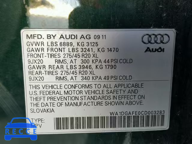 2012 AUDI Q7 PRESTIG WA1DGAFE0CD003283 image 9