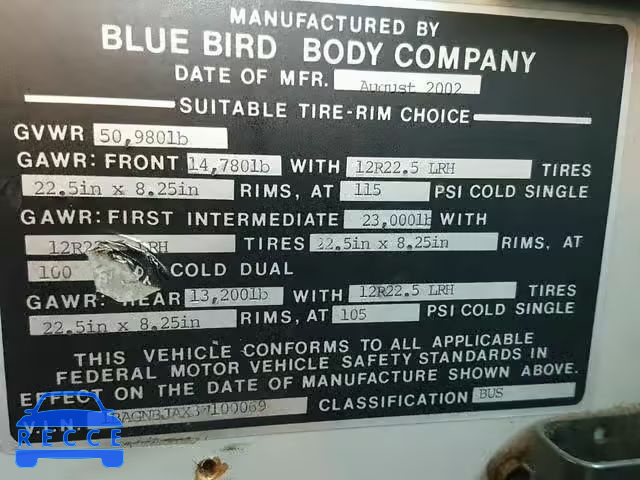 2003 BLUE BIRD SCHOOL BUS 1BAGNBJAX3W100069 image 9