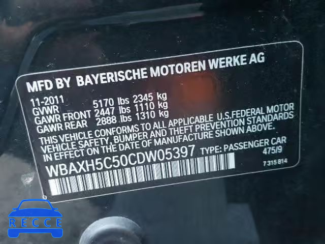 2012 BMW 528 XI WBAXH5C50CDW05397 зображення 9