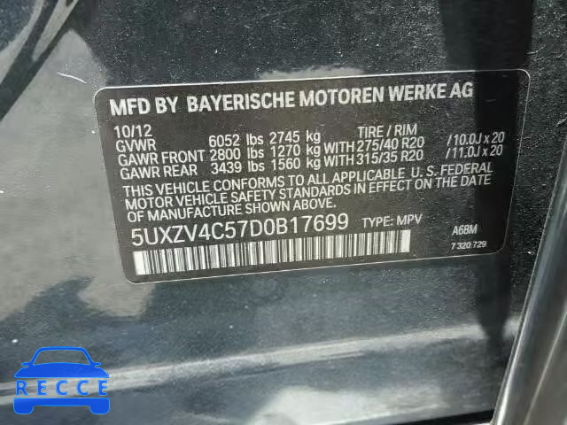 2013 BMW X5 XDRIVE3 5UXZV4C57D0B17699 зображення 9