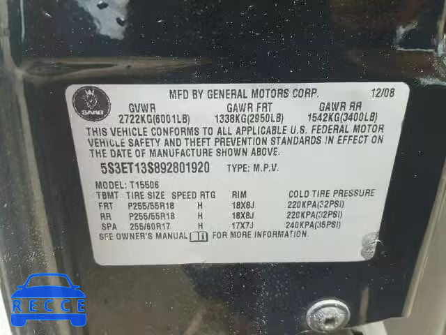 2009 SAAB 9-7X 4.2I 5S3ET13S892801920 image 9