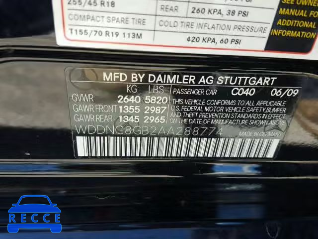 2010 MERCEDES-BENZ S 550 4MAT WDDNG8GB2AA288774 зображення 9