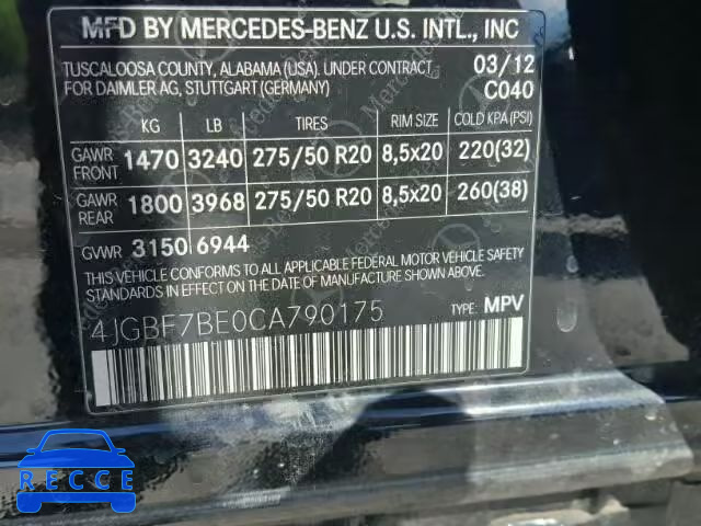 2012 MERCEDES-BENZ GL 450 4MA 4JGBF7BE0CA790175 зображення 9