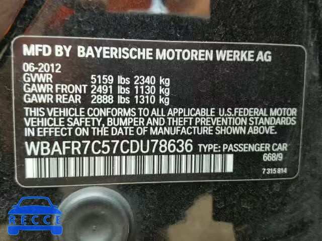 2012 BMW 535 I WBAFR7C57CDU78636 image 9