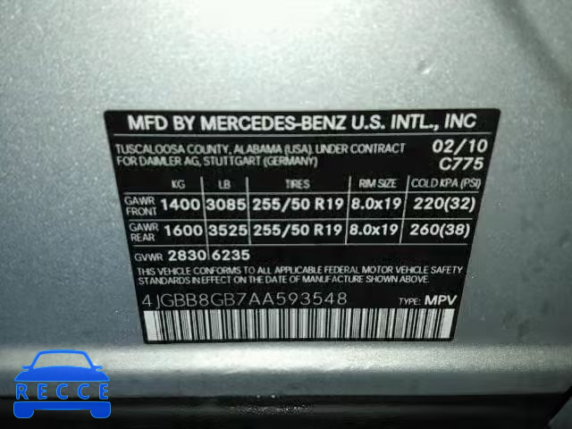 2010 MERCEDES-BENZ ML 350 4MA 4JGBB8GB7AA593548 зображення 9