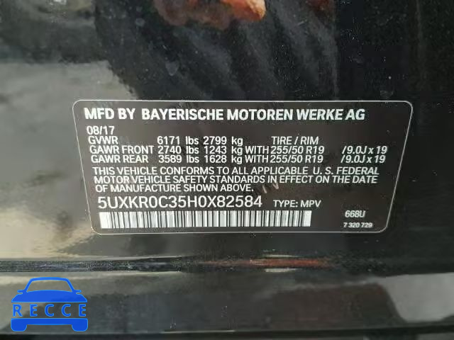 2017 BMW X5 XDRIVE3 5UXKR0C35H0X82584 зображення 9