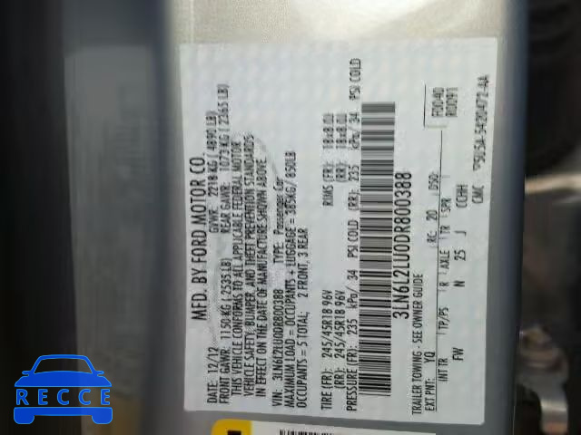 2013 LINCOLN MKZ HYBRID 3LN6L2LU0DR800388 image 9