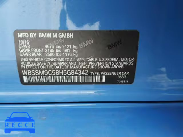 2017 BMW M3 WBS8M9C58H5G84342 зображення 9