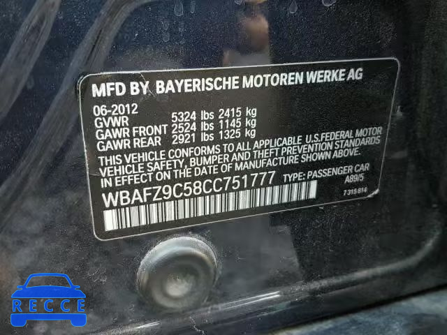 2012 BMW 535 I WBAFZ9C58CC751777 image 9
