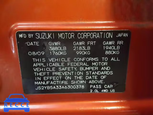 2010 SUZUKI SX4 BASE JS2YB5A33A6300378 image 9