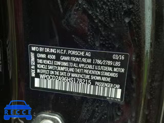 2017 PORSCHE 911 TURBO WP0CD2A96HS178215 зображення 9
