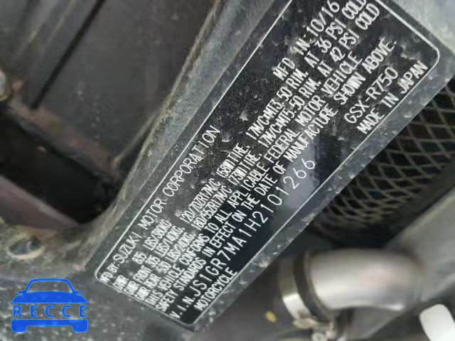 2017 SUZUKI GSX-R750 JS1GR7MA1H2101266 Bild 9