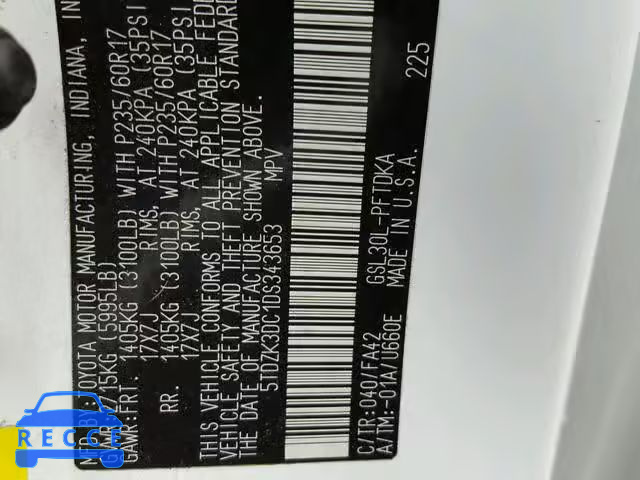 2013 TOYOTA SIENNA BAS 5TDZK3DC1DS343653 image 9