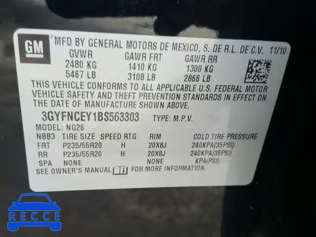 2011 CADILLAC SRX PREMIU 3GYFNCEY1BS563303 image 9