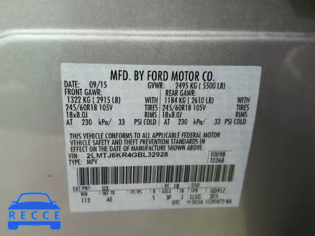 2016 LINCOLN MKX SELECT 2LMTJ6KR4GBL32928 зображення 9