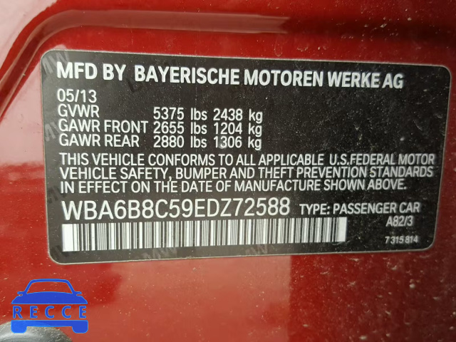 2014 BMW 640 XI WBA6B8C59EDZ72588 зображення 9