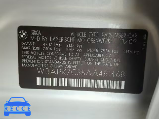 2010 BMW 328 XI WBAPK7C55AA461468 зображення 9