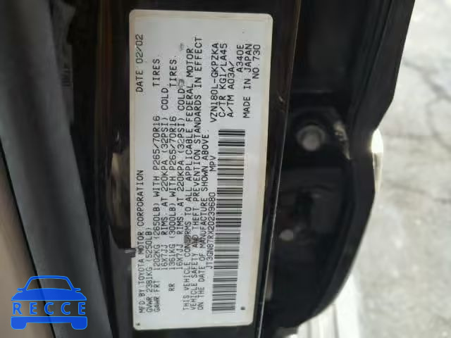 2002 TOYOTA 4RUNNER LI JT3GN87RX20239680 Bild 9