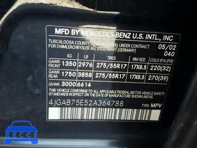 2002 MERCEDES-BENZ ML 500 4JGAB75E52A364788 image 9